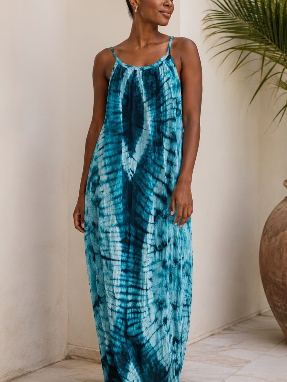 african print tie dye maxi dress-Green